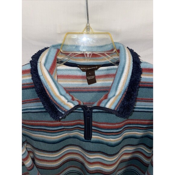 Bit & Bridle Women’s Casual Sweater Size Large Blue Striped Western Rodeo Cowboy - Picture 3 of 12